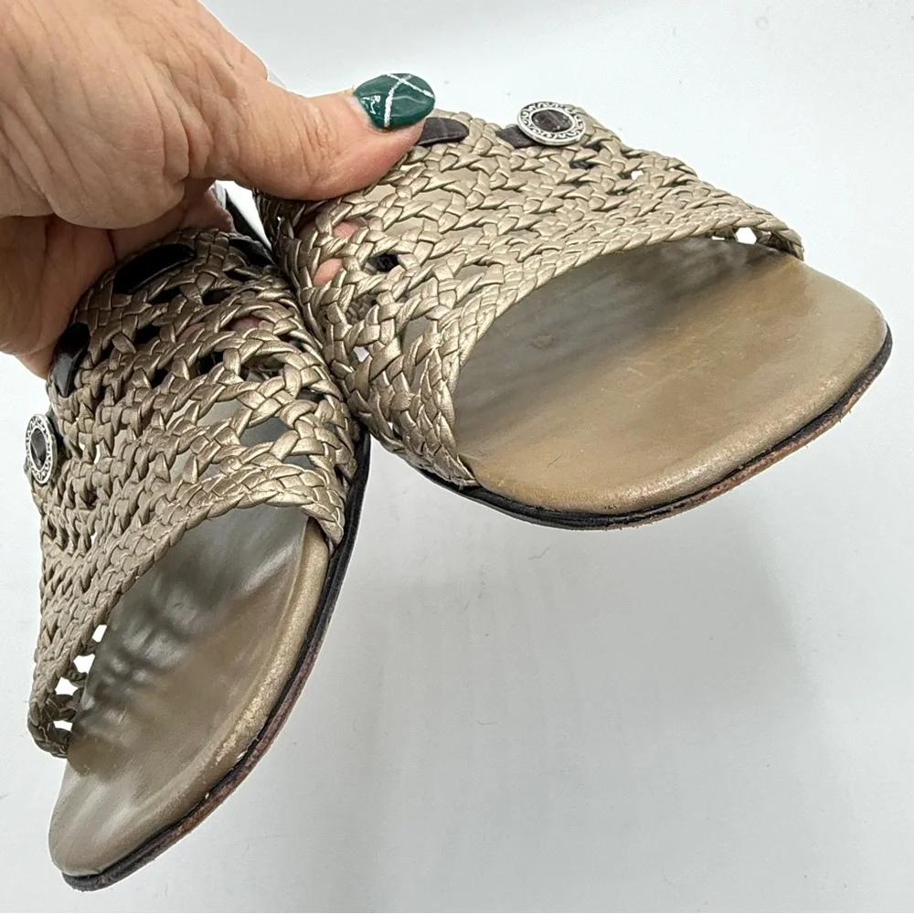 Brighton Tifany Gold Metallic Braided Leather Slide 2.5